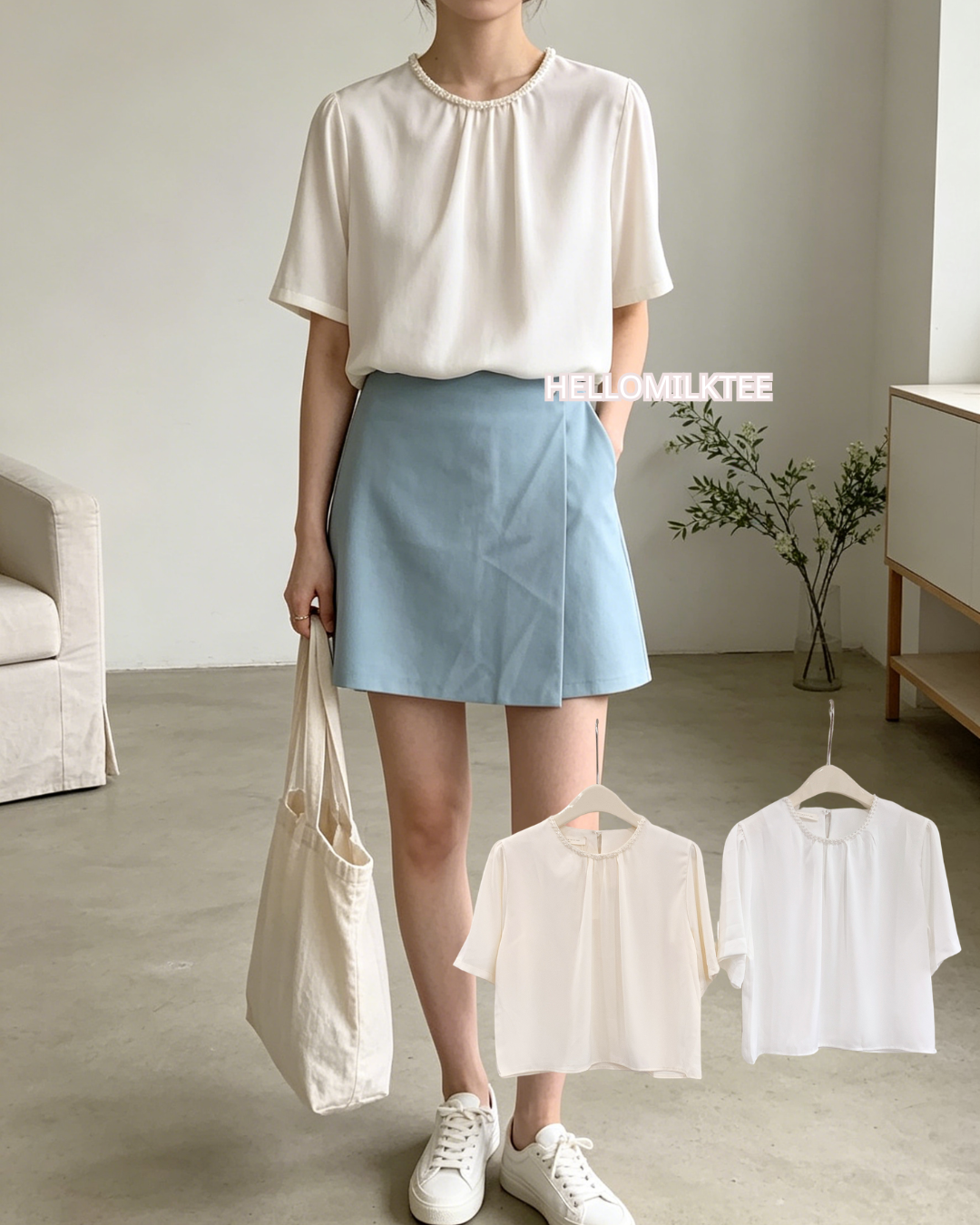 HELLO MILK TEE- 86329  氣質小衫