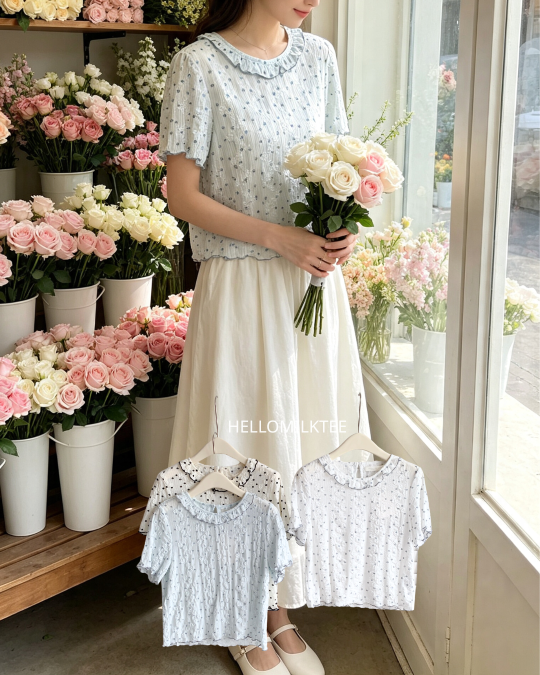 HELLO MILK TEE- 86700   花邊小衫