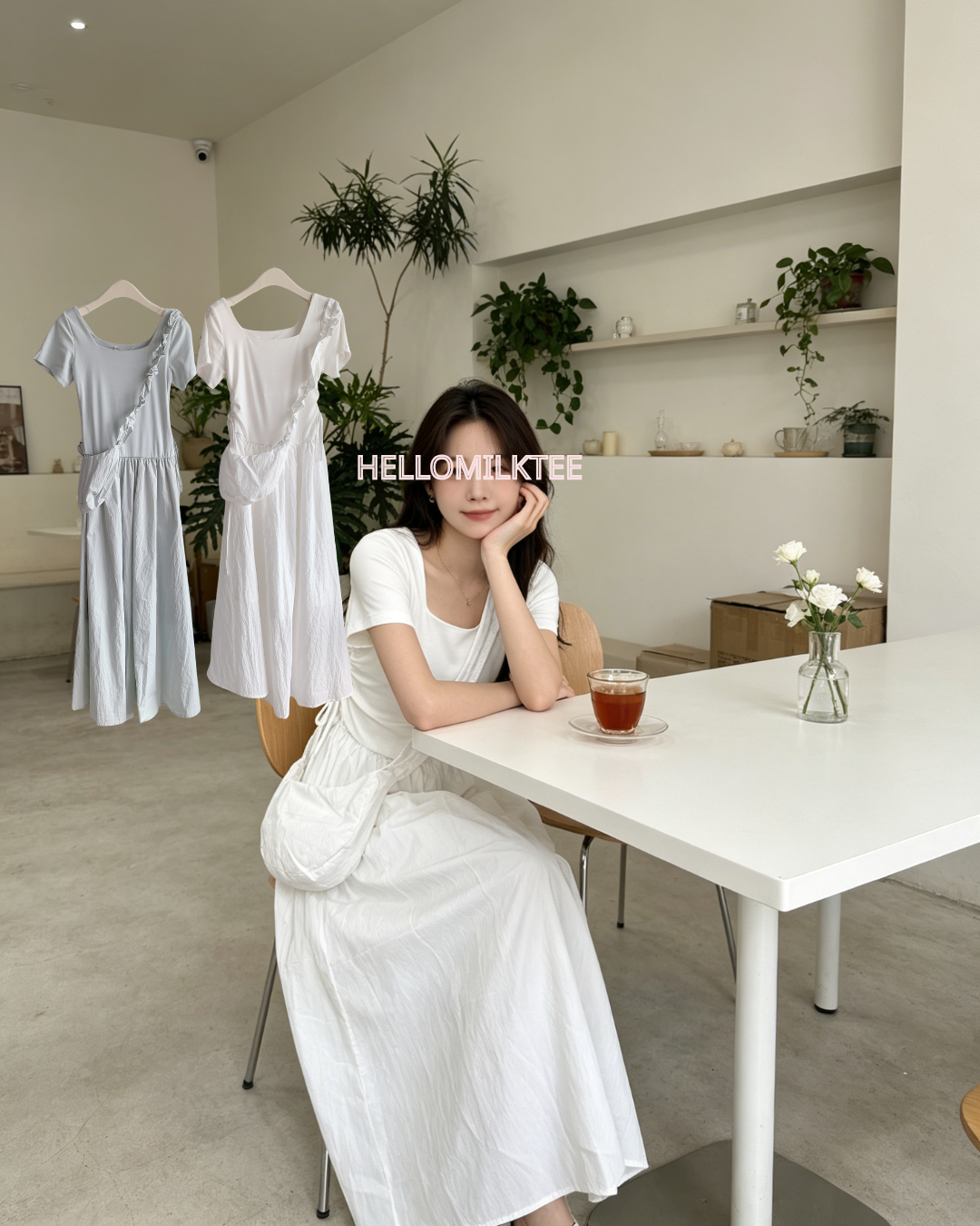 HELLO MILK TEE- 86335  抽繩連衣裙