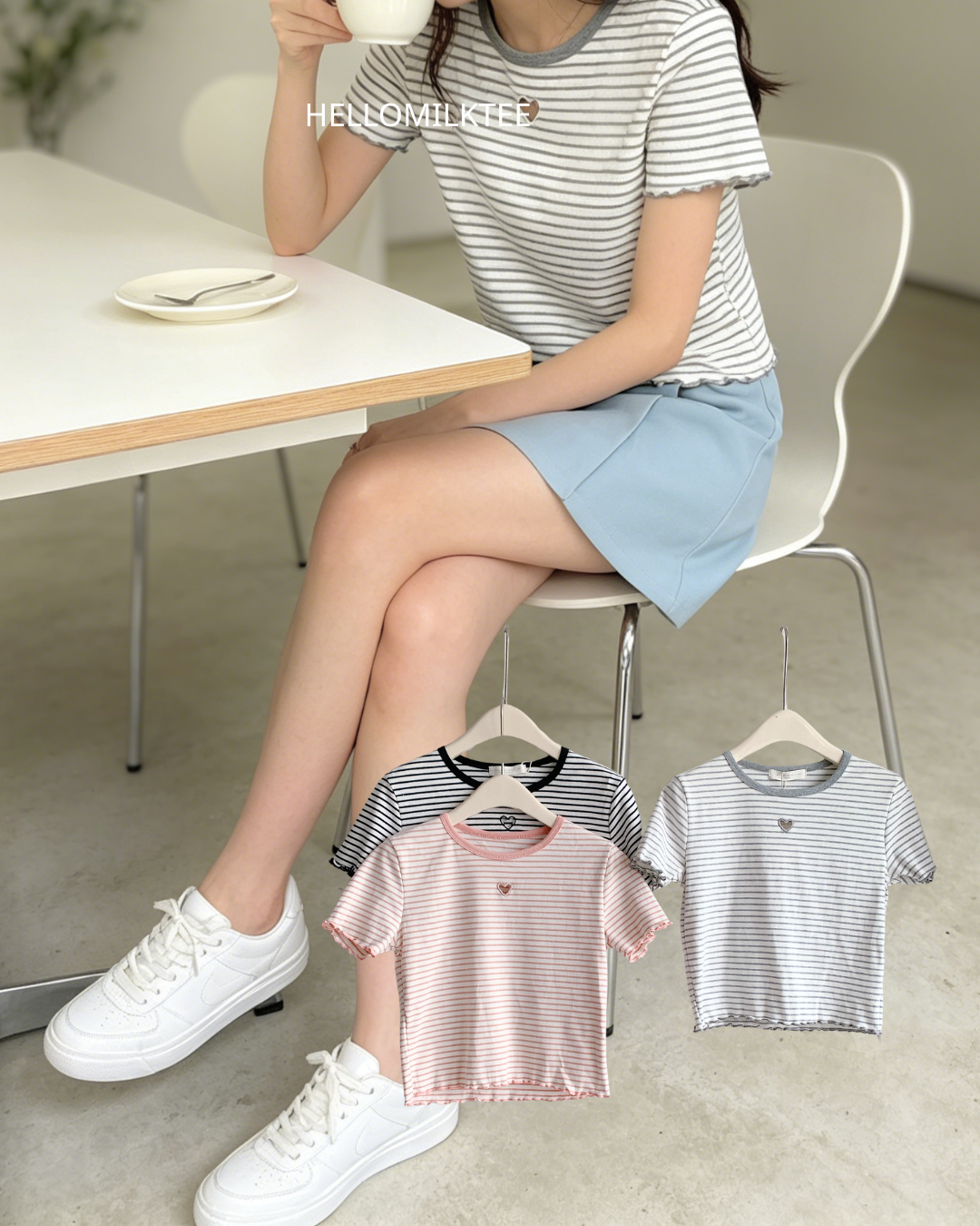 HELLO MILK TEE- 86385  百搭小衫