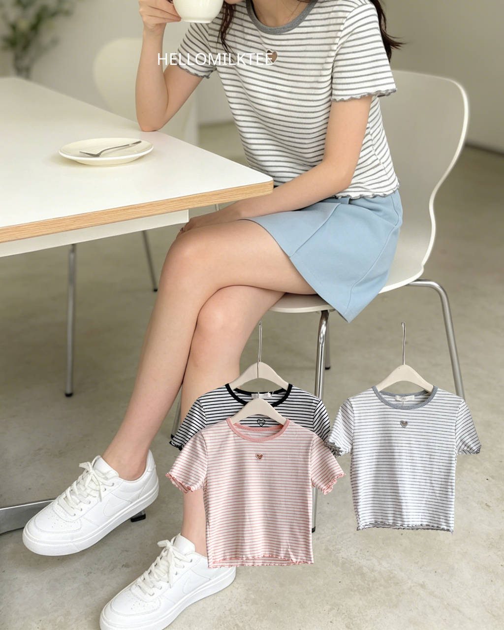 HELLO MILK TEE- 86385  百搭小衫