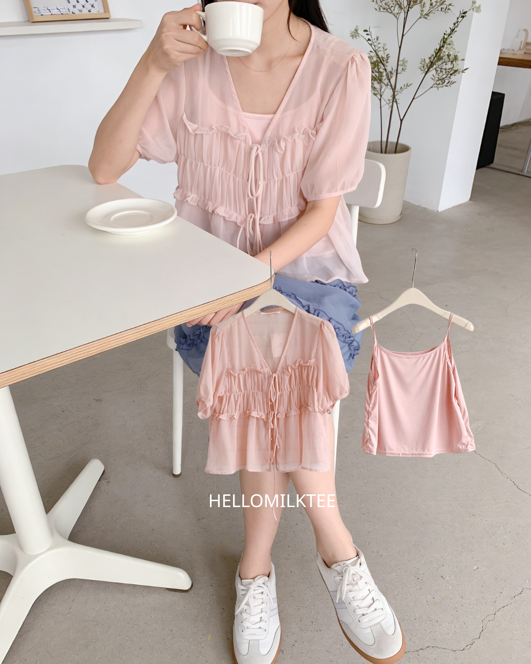 HELLO MILK TEE- 86337  簡約套裝