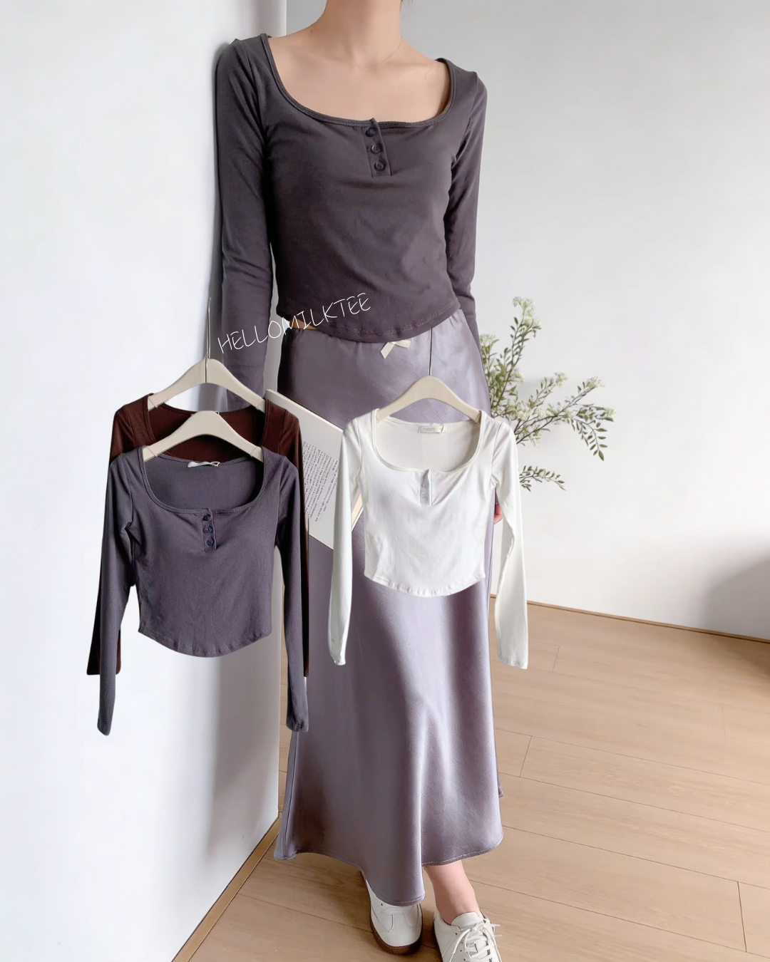 HELLO MILK TEE- 86018 方領有墊上衣