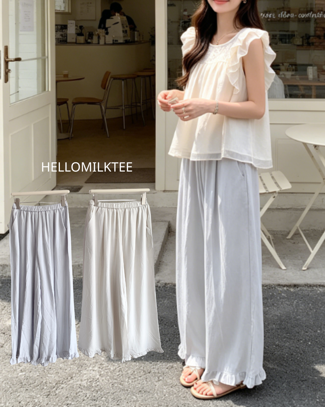 HELLO MILK TEE- 86619  韓系花邊褲