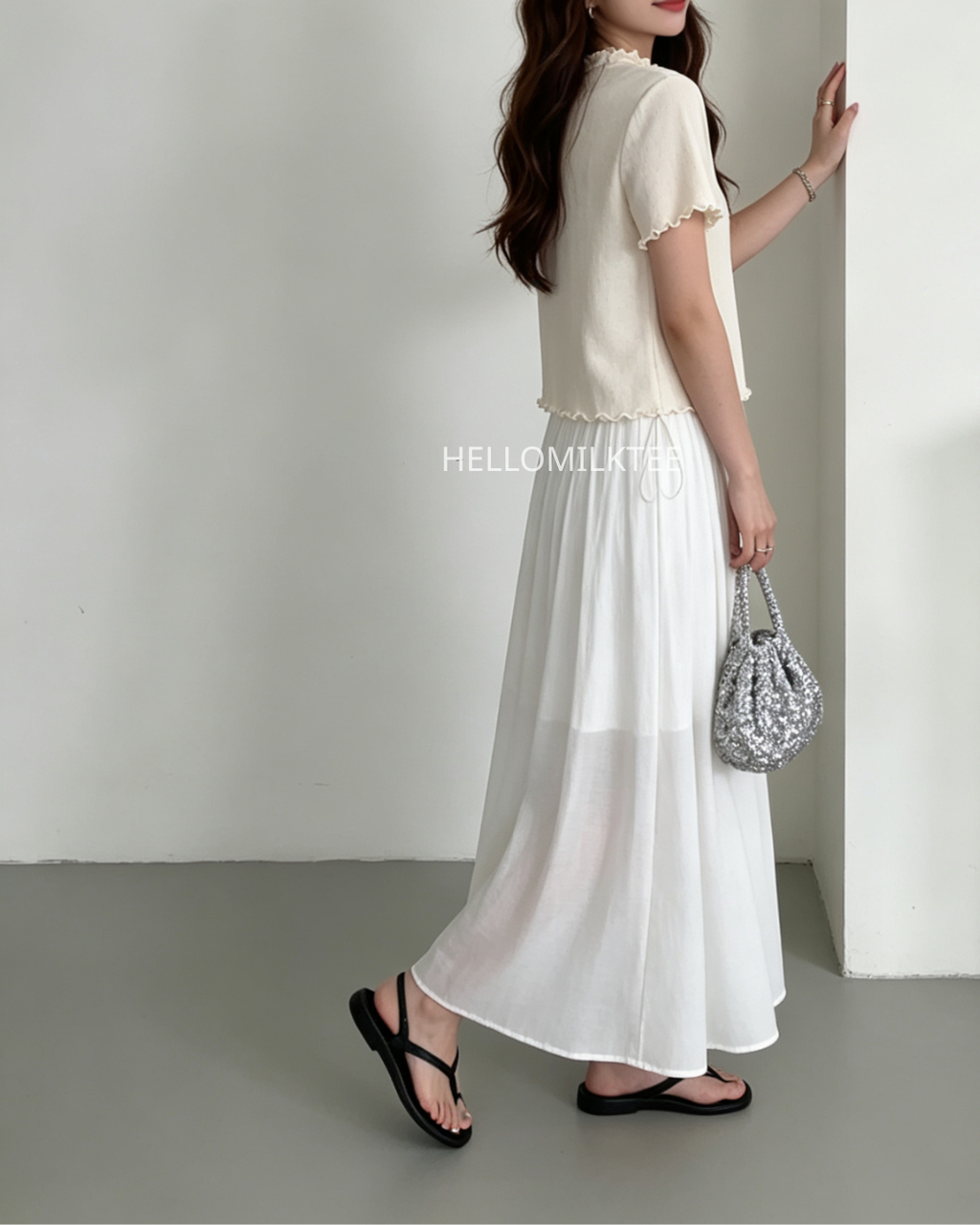 HELLO MILK TEE- 86631  花邊短袖