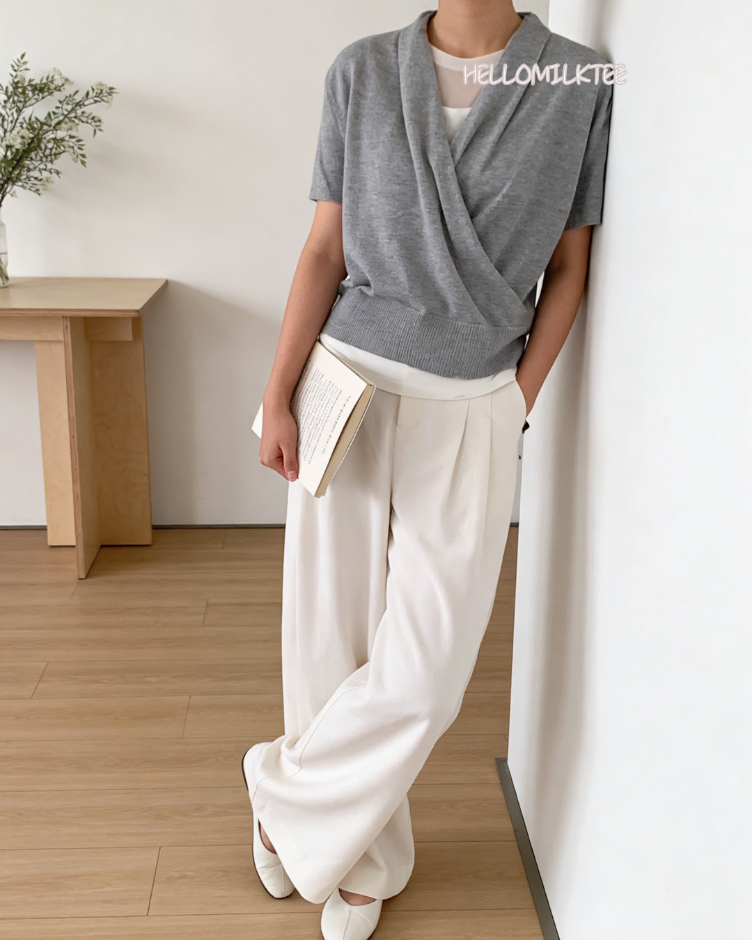 HELLO MILK TEE- 86058 交叉針織衫