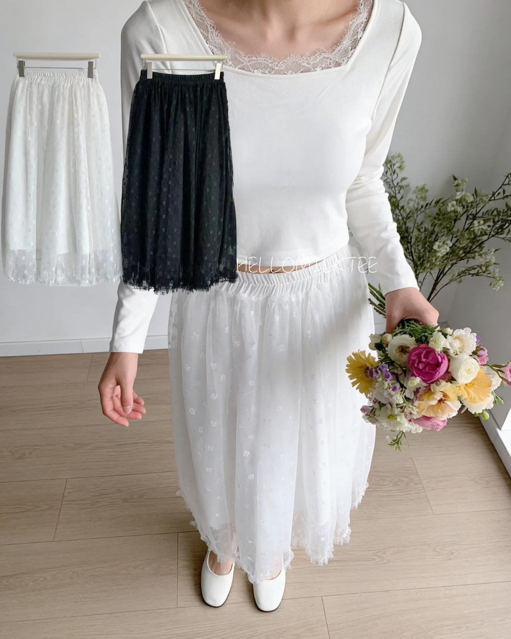 HELLO MILK TEE- 86010 蕾絲半裙