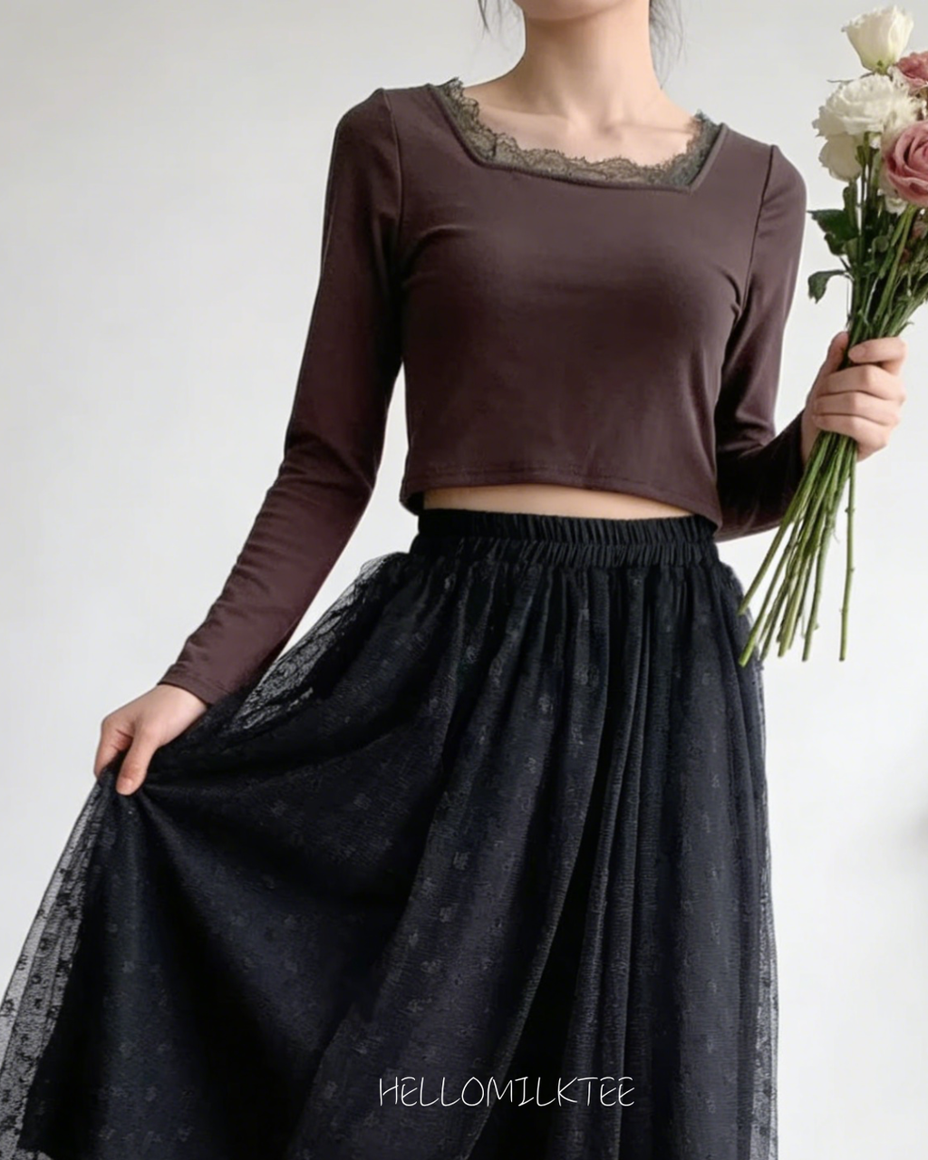 HELLO MILK TEE- 86010 蕾絲半裙