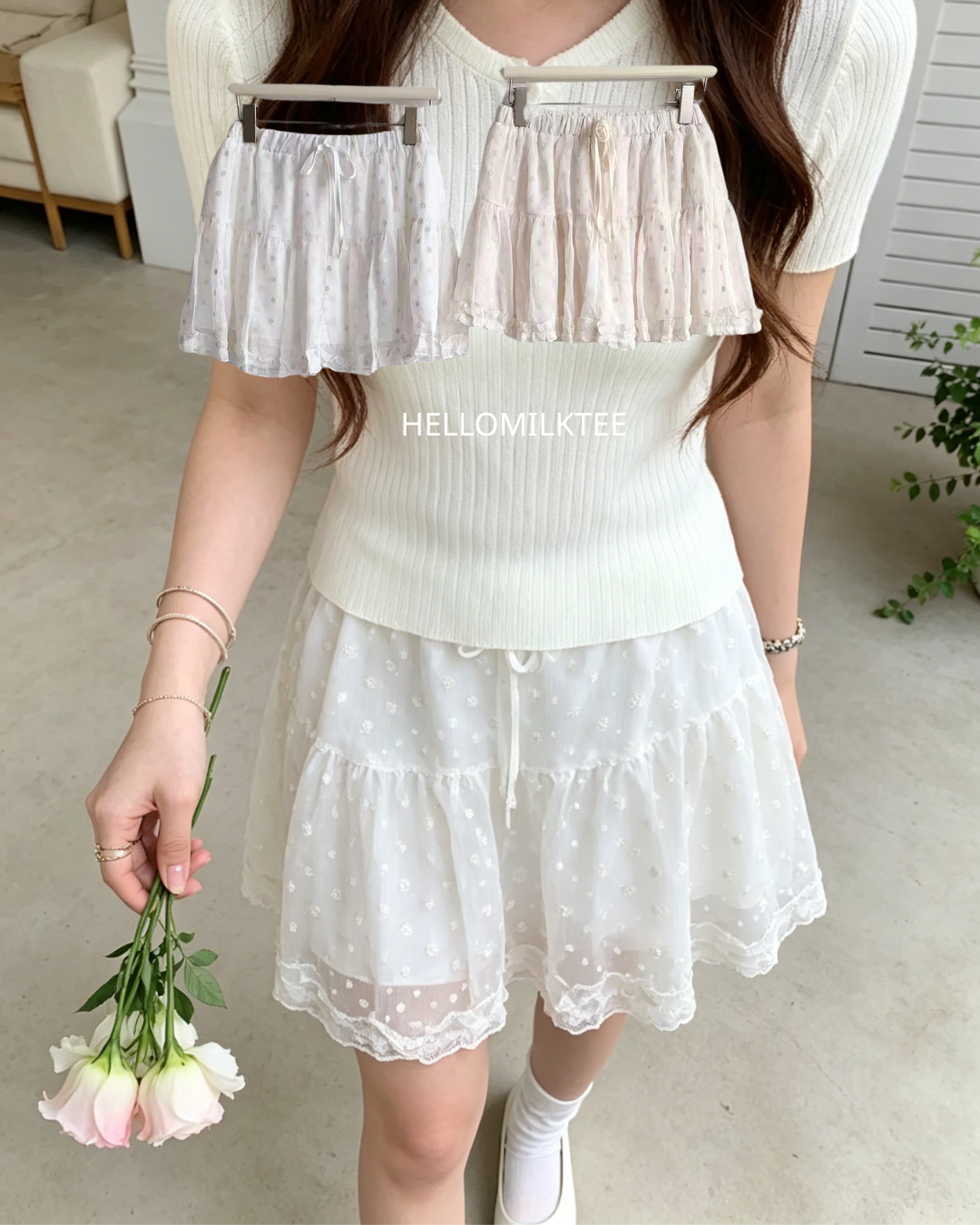 HELLO MILK TEE- 86379 提花短裙