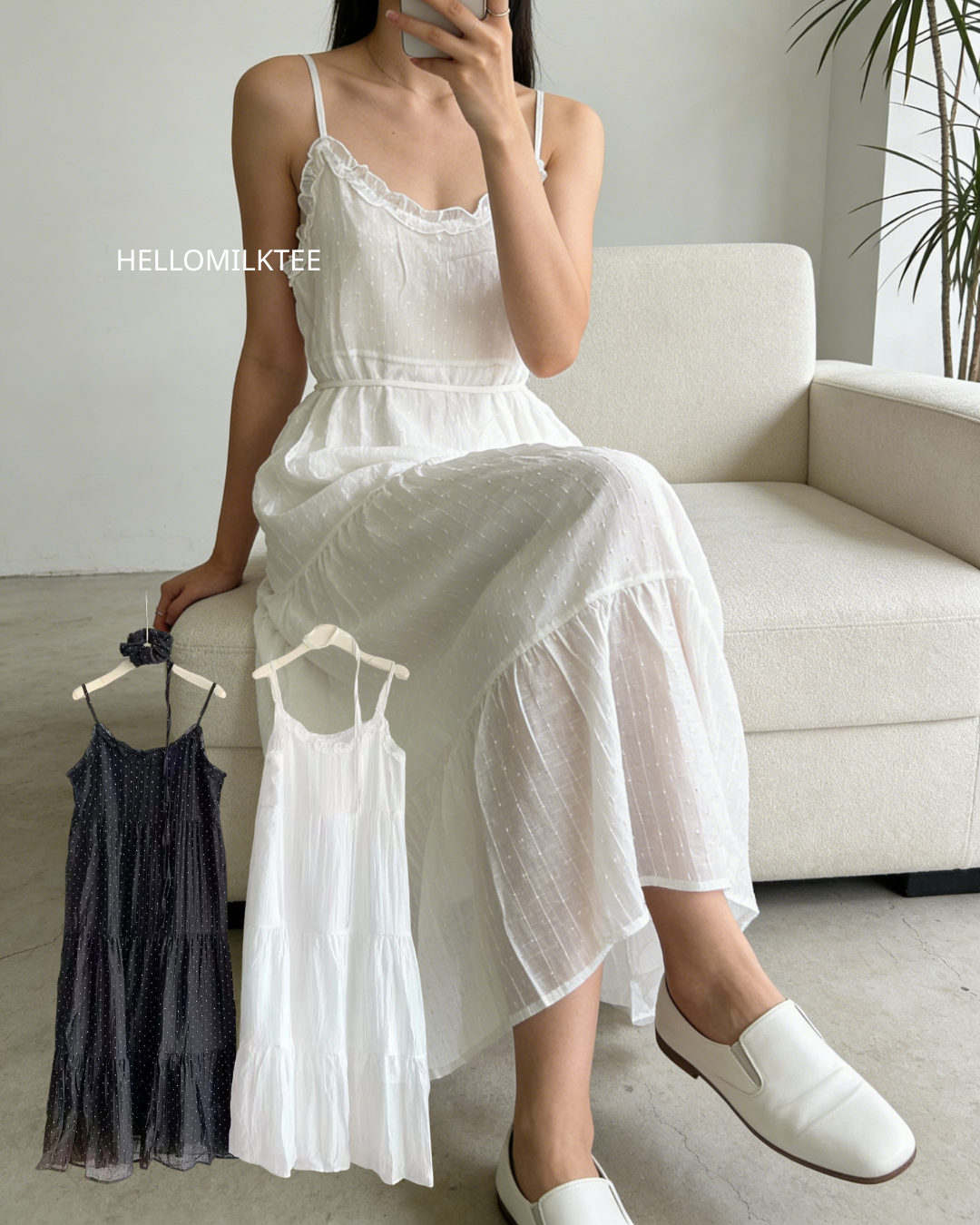HELLO MILK TEE- 86281 簡約吊帶裙