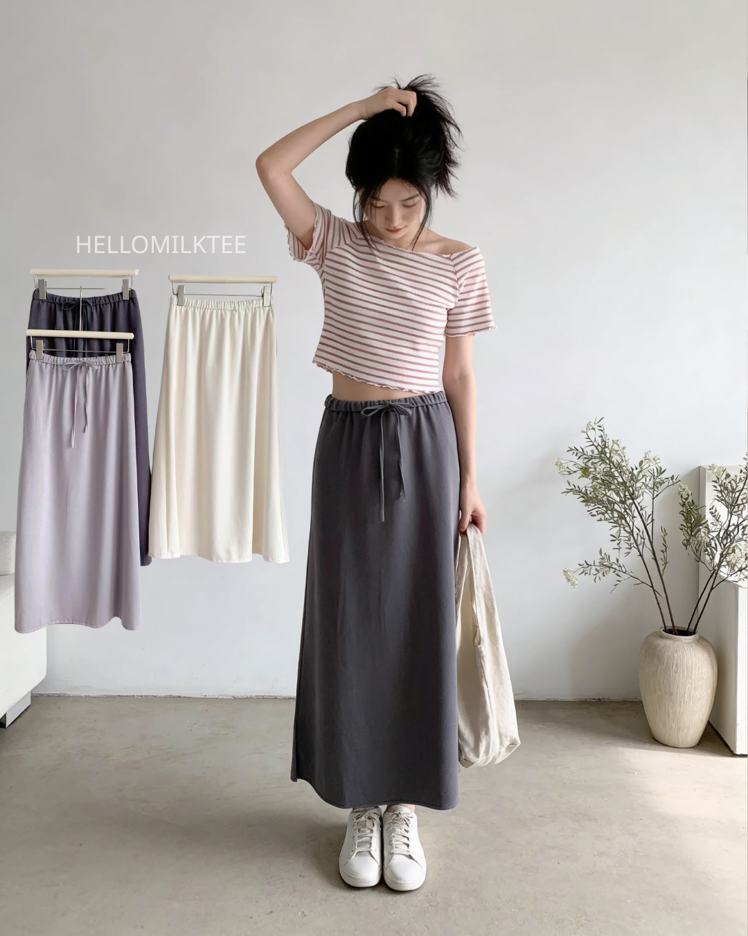 HELLO MILK TEE- 86254 抽繩半裙