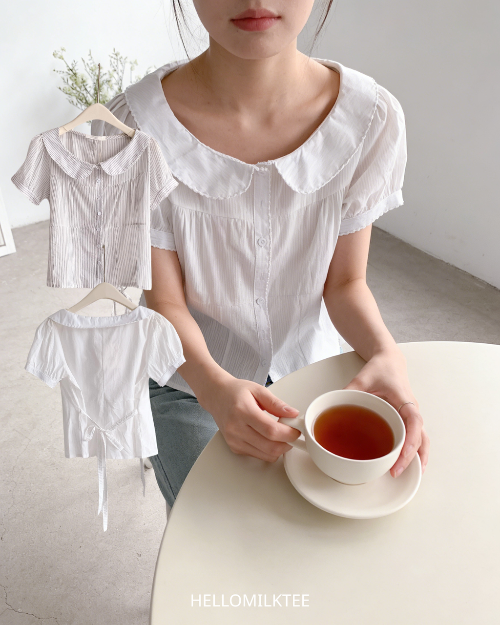 HELLO MILK TEE- 86259  法式小衫