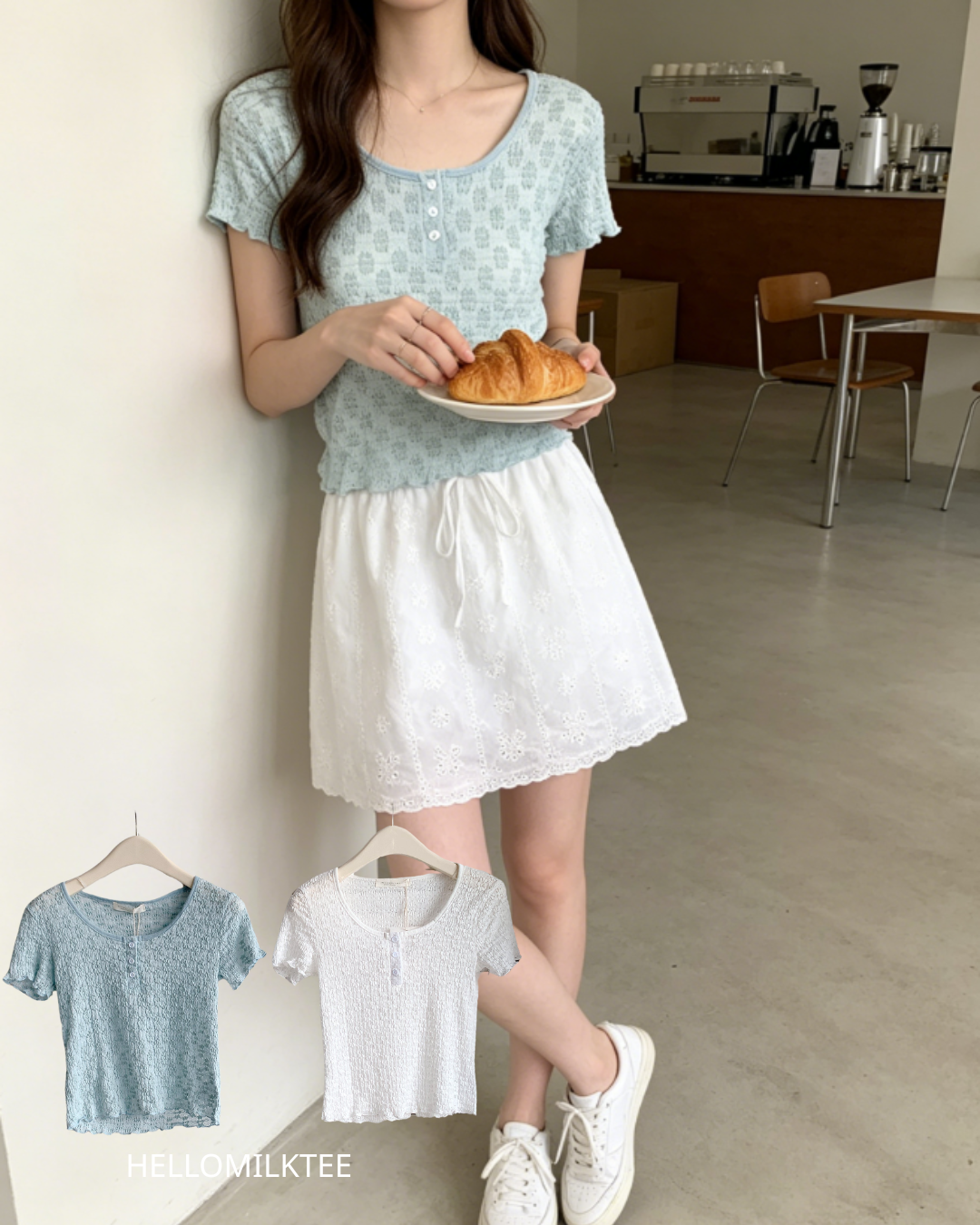 HELLO MILK TEE- 86509  百搭小衫