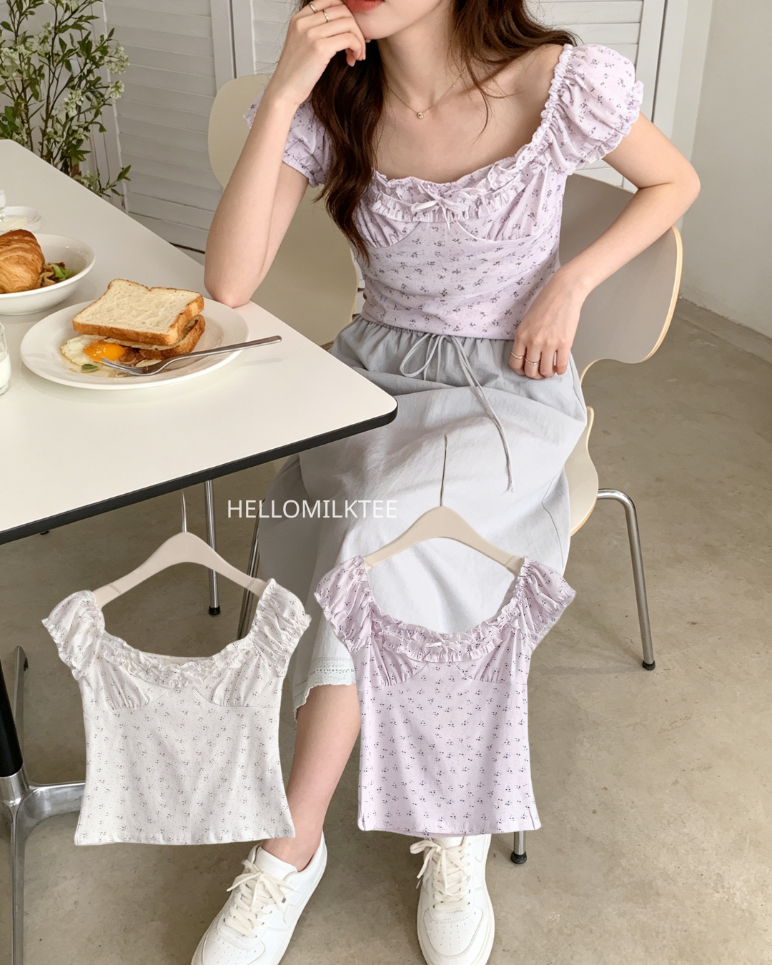 HELLO MILK TEE- 86347  碎花上衣