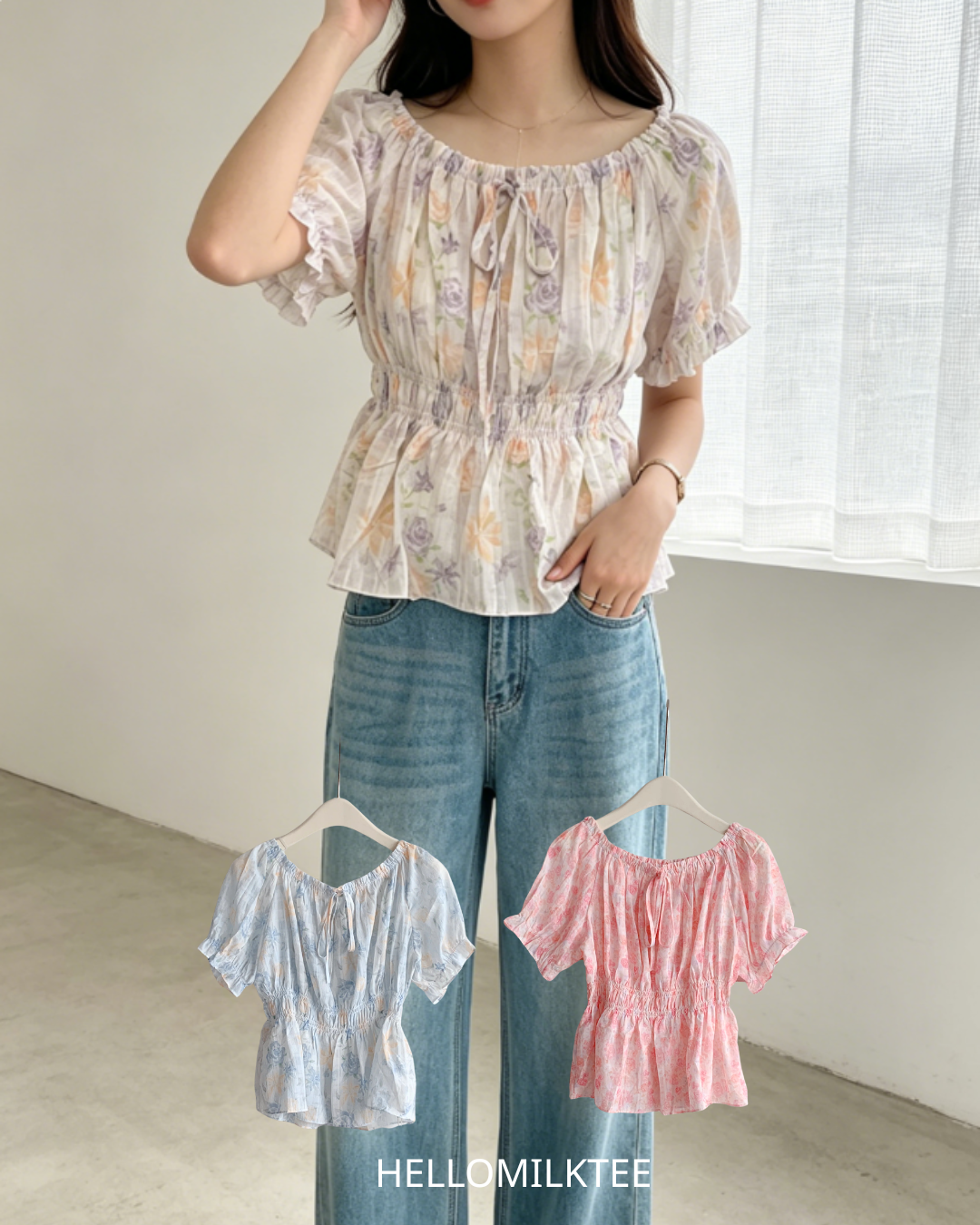 HELLO MILK TEE- 86541  碎花小衫