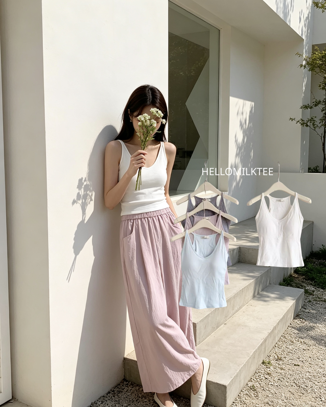 HELLO MILK TEE- 86679   羅紋背心衫