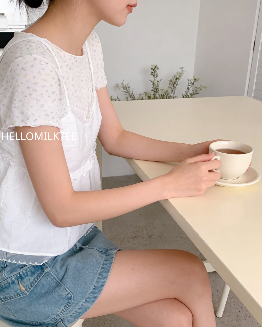 HELLO MILK TEE- 86264 碎花兩件套