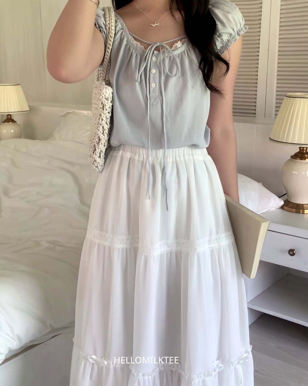 HELLO MILK TEE- 86708   簡約花邊衫