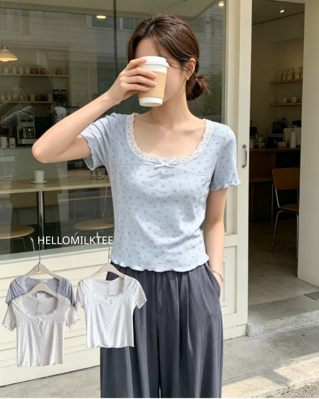 HELLO MILK TEE- 86583  方領上衣