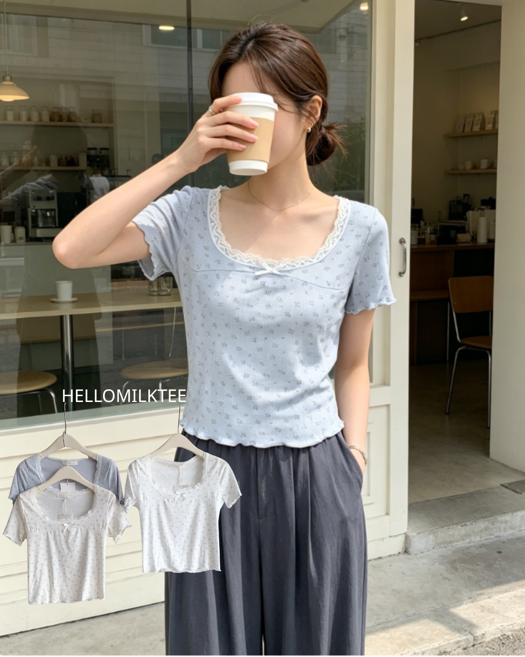 HELLO MILK TEE- 86583  方領上衣