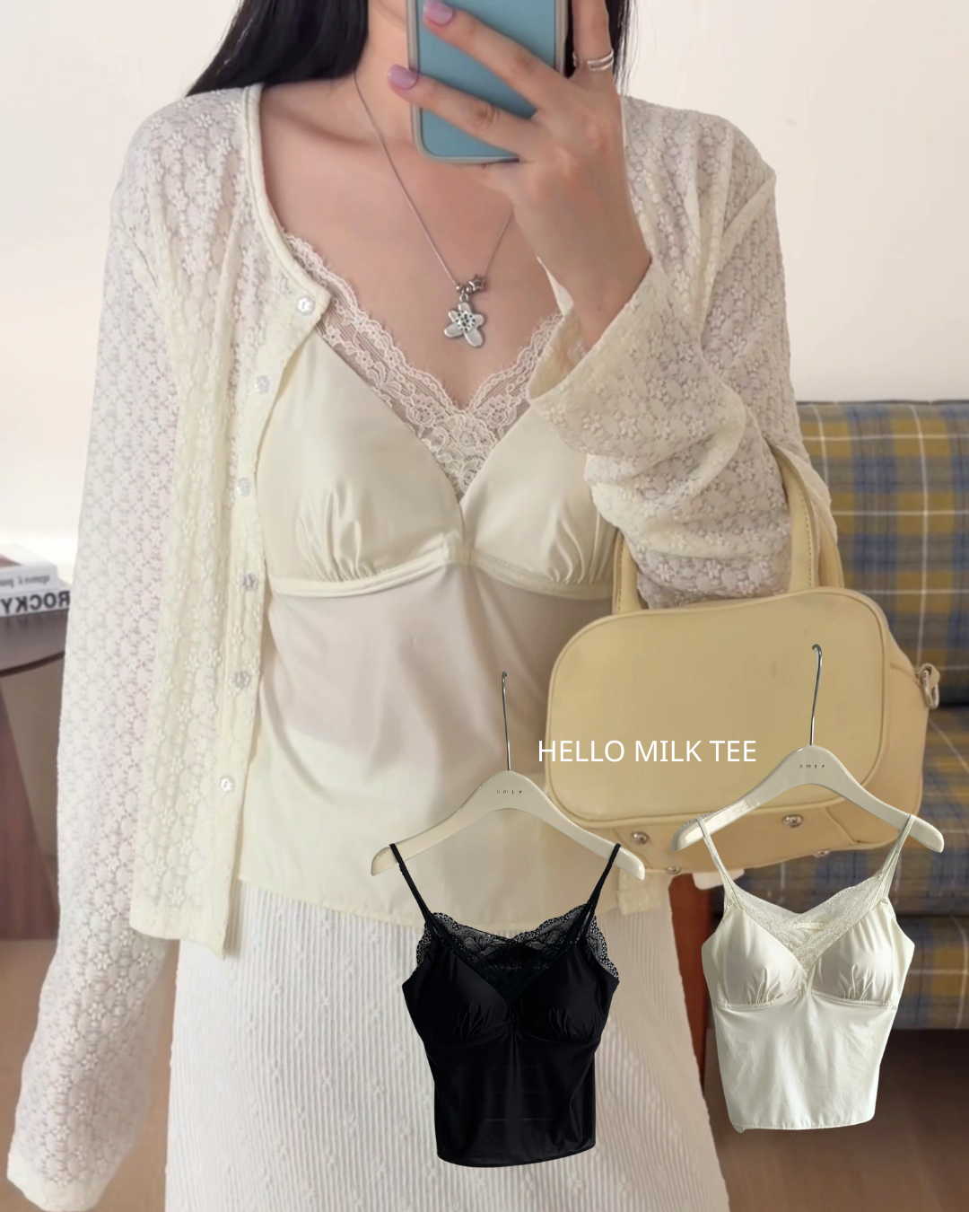 HELLO MILK TEE- 86788   緞面吊帶衫