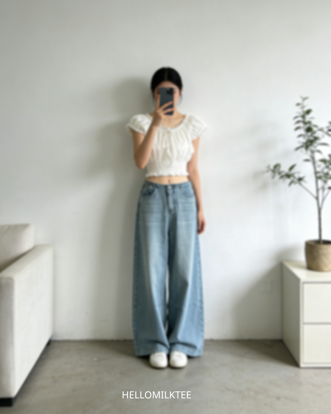 HELLO MILK TEE- 86274 簡約牛仔褲