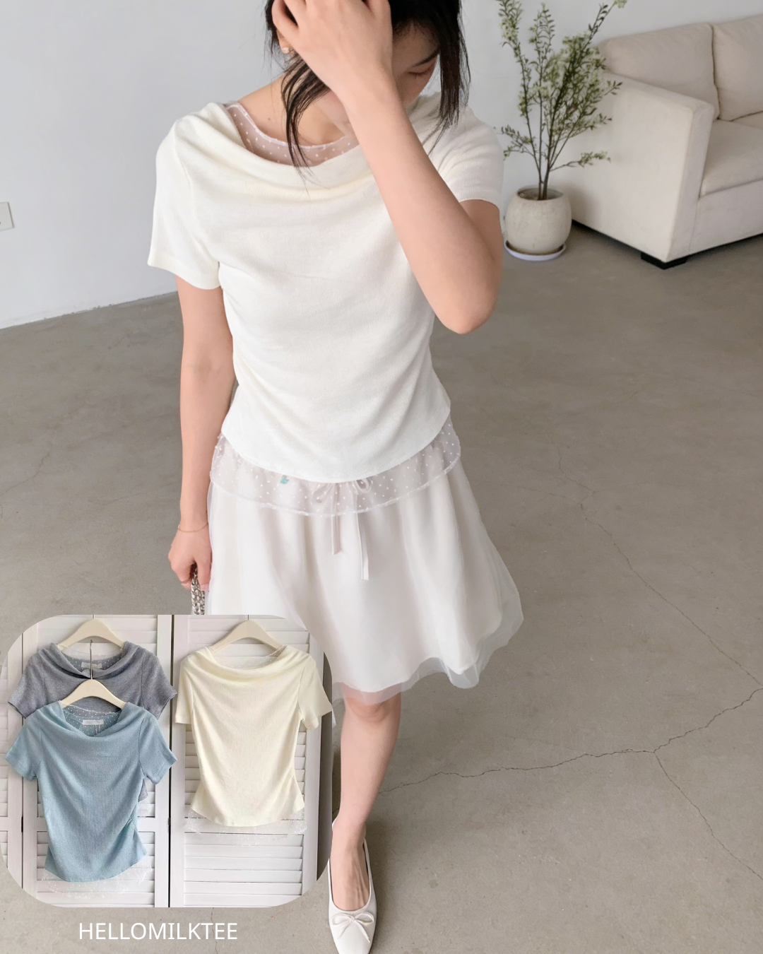 HELLO MILK TEE- 86057 拼接針織衫