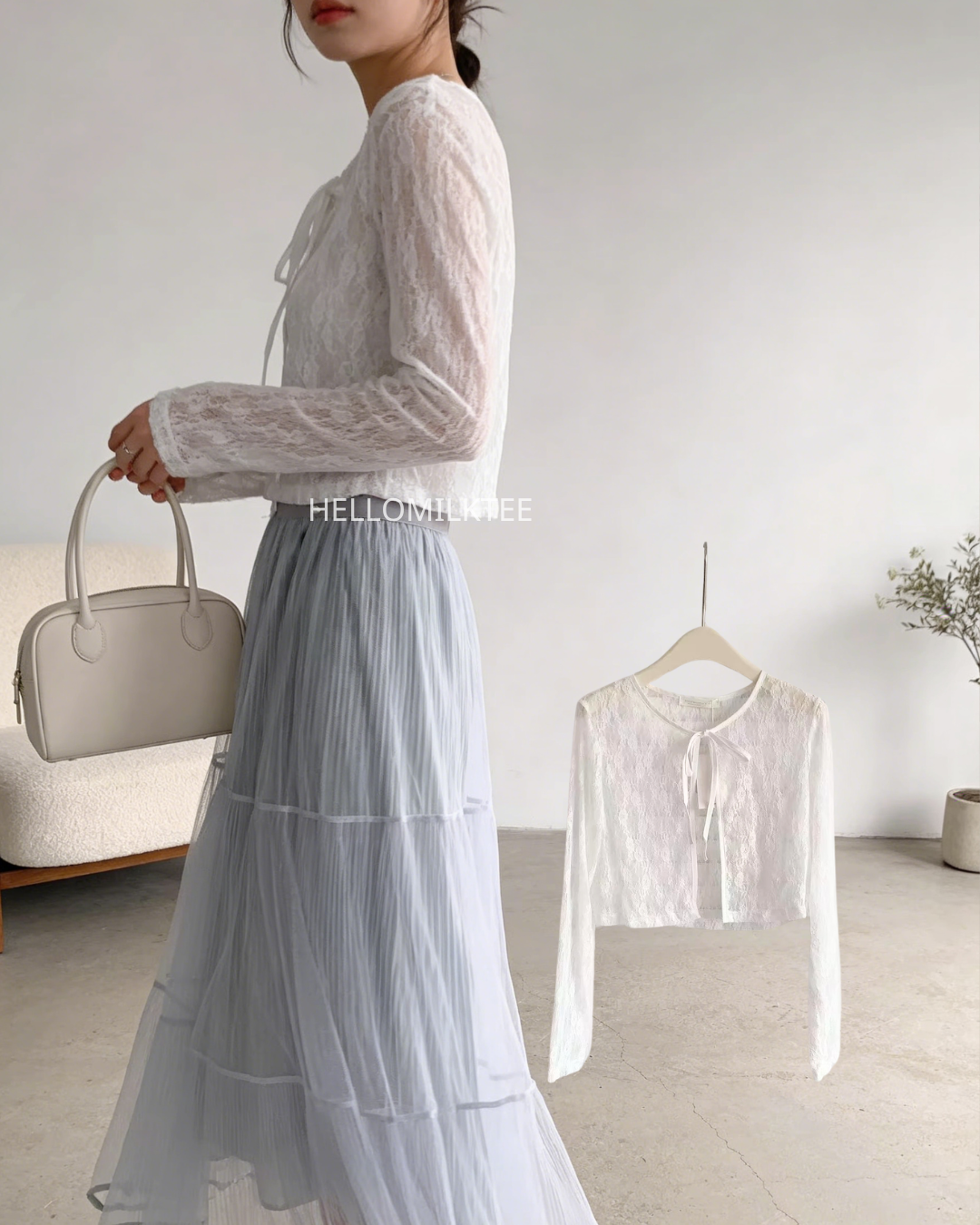 HELLO MILK TEE- 86227 系帶小衫