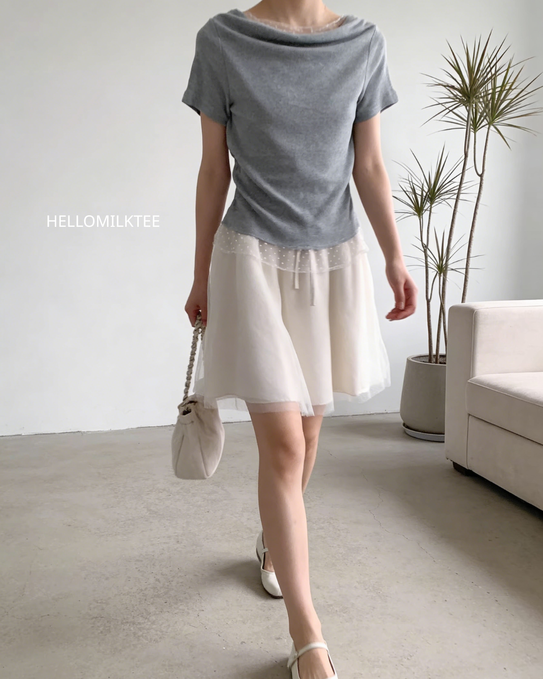 HELLO MILK TEE- 86057 拼接針織衫