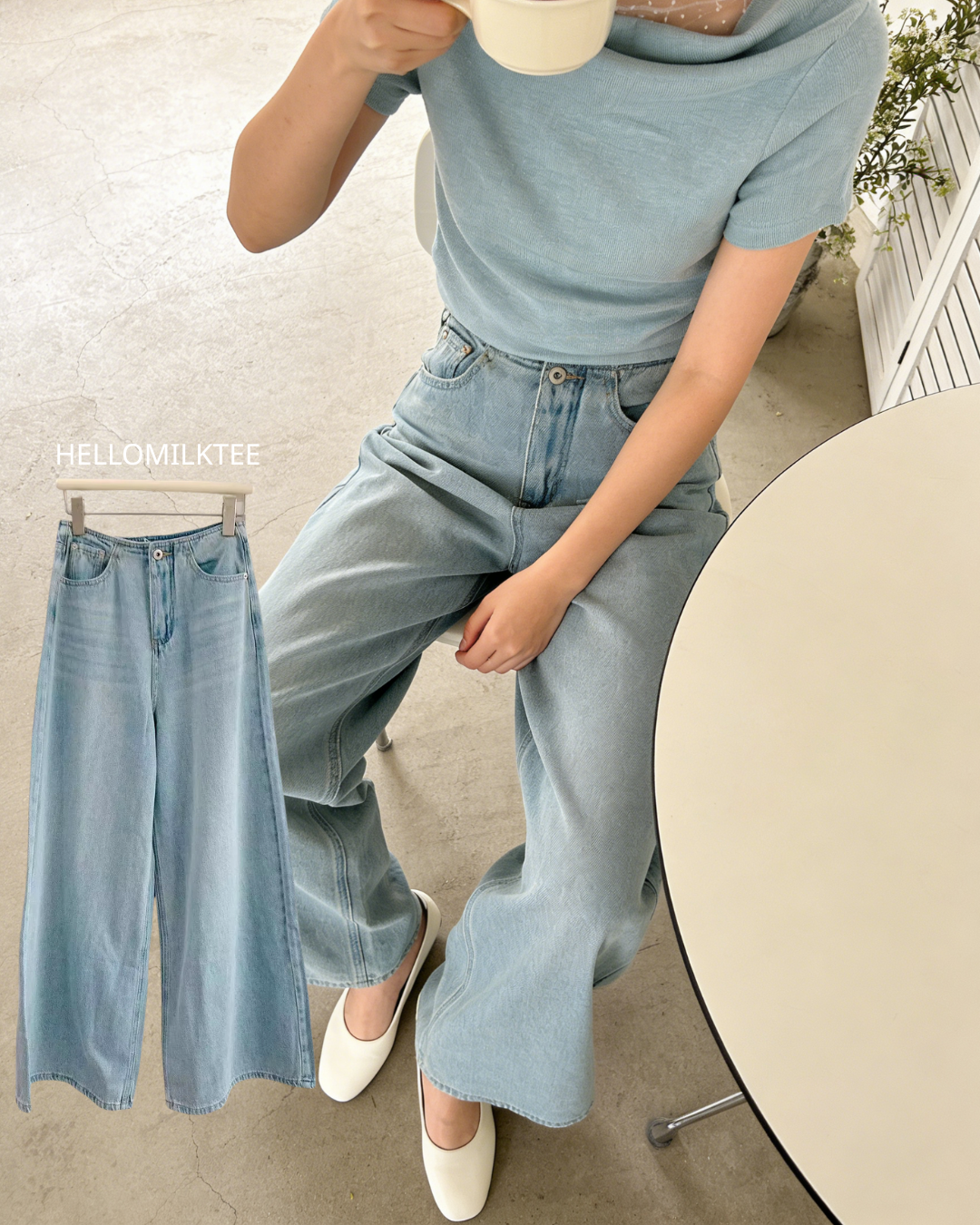 HELLO MILK TEE- 86274 簡約牛仔褲