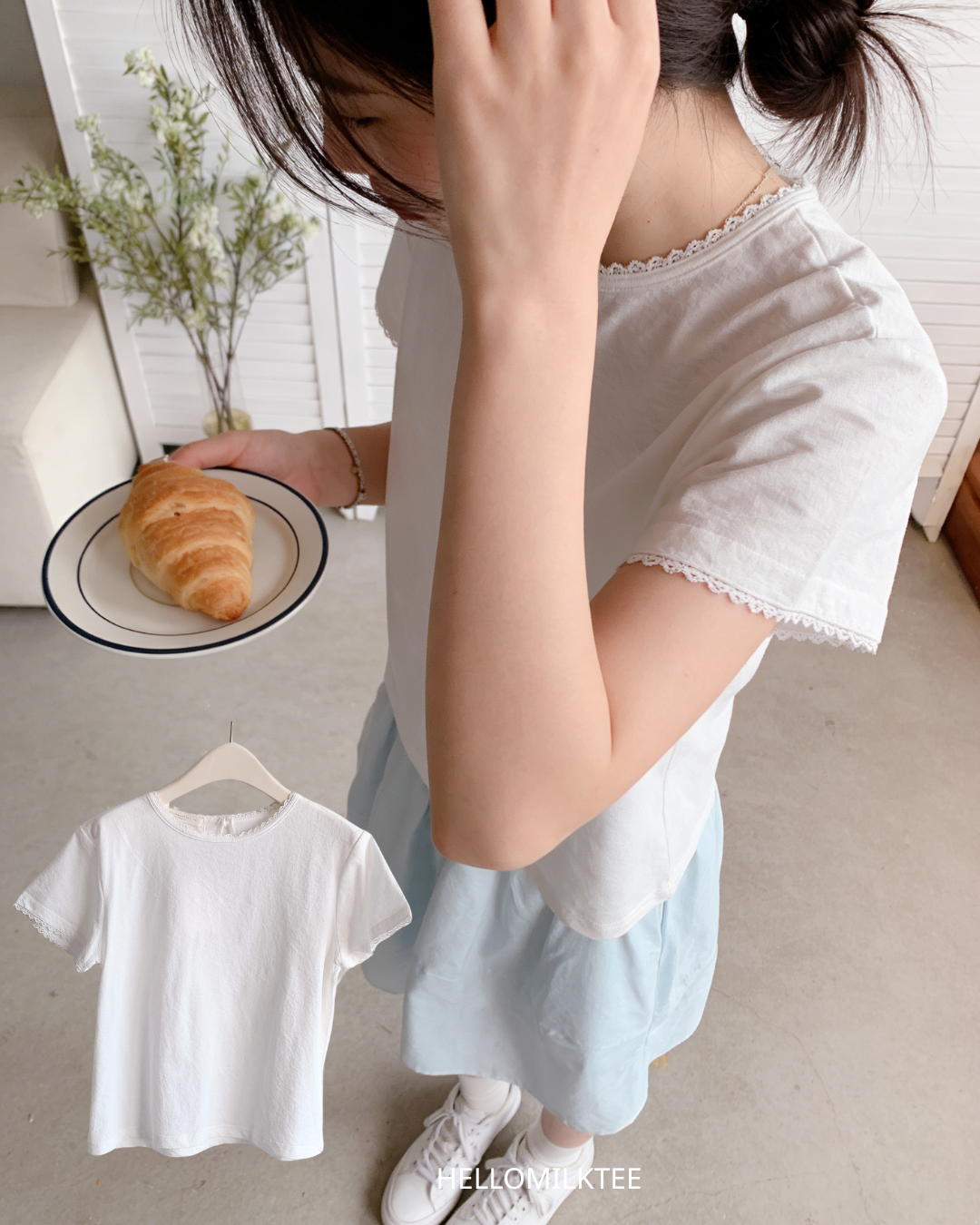 HELLO MILK TEE- 86313 花邊短袖