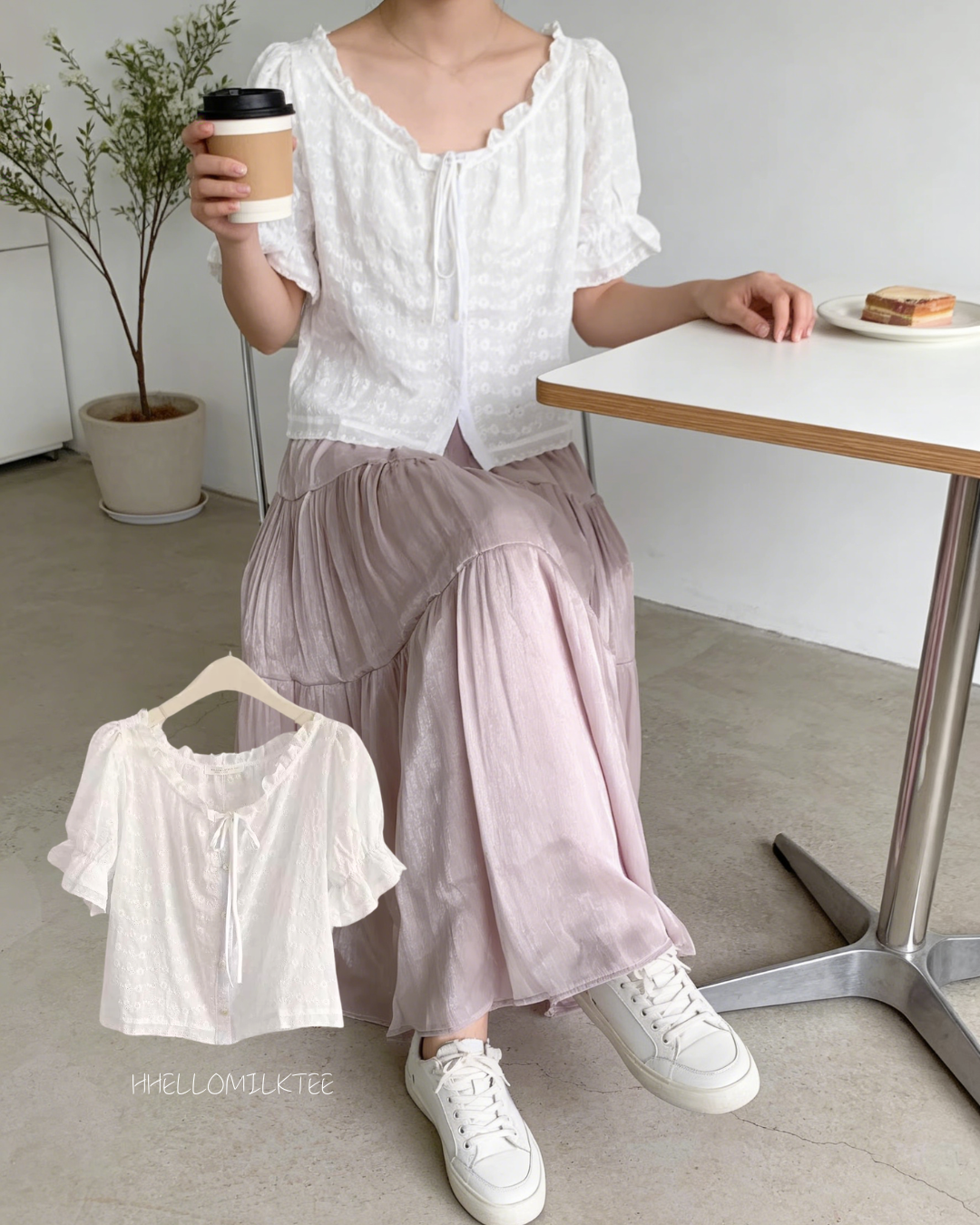 HELLO MILK TEE- 86241 提花小衫