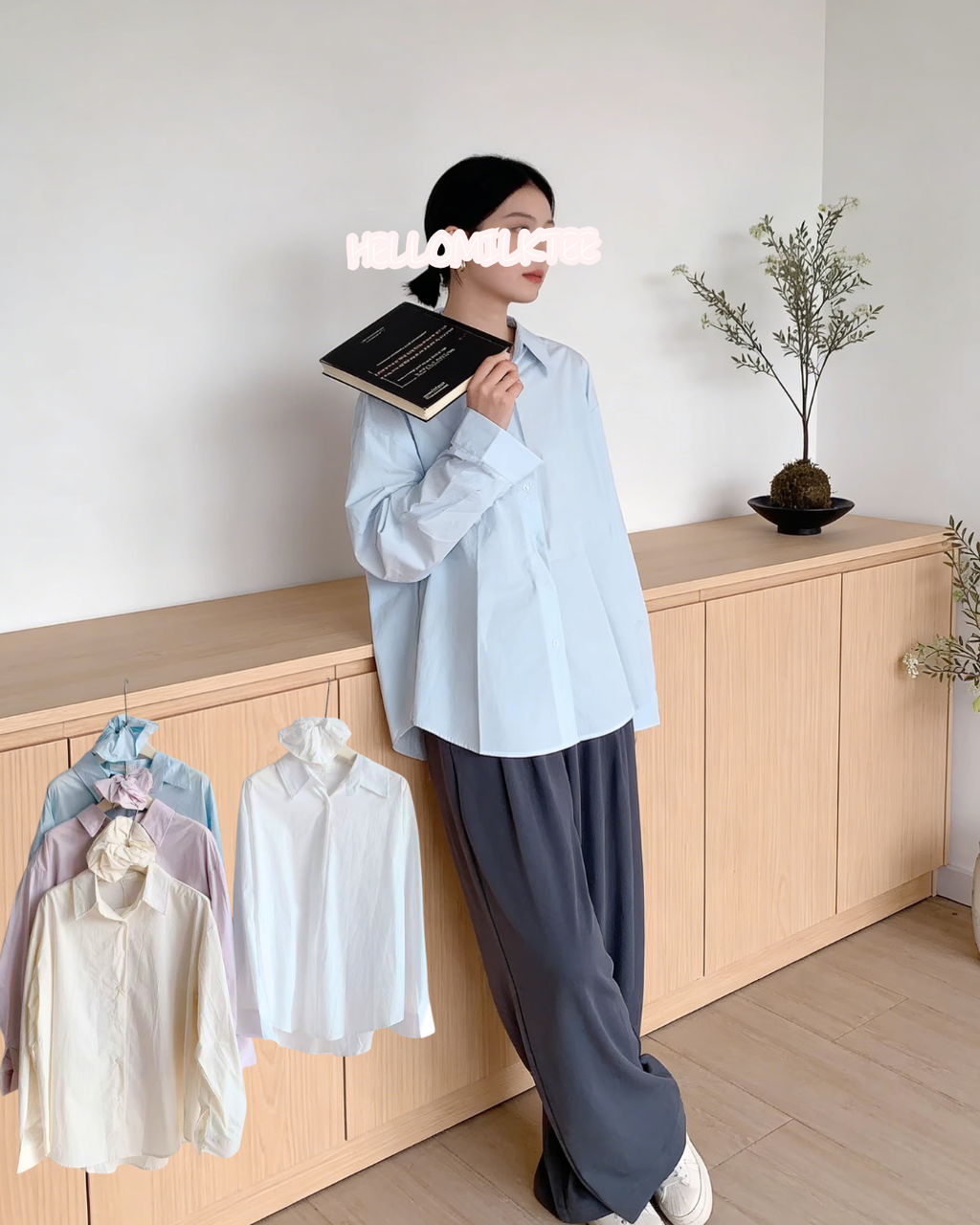 HELLO MILK TEE- 86120 純色襯衫 有發圈