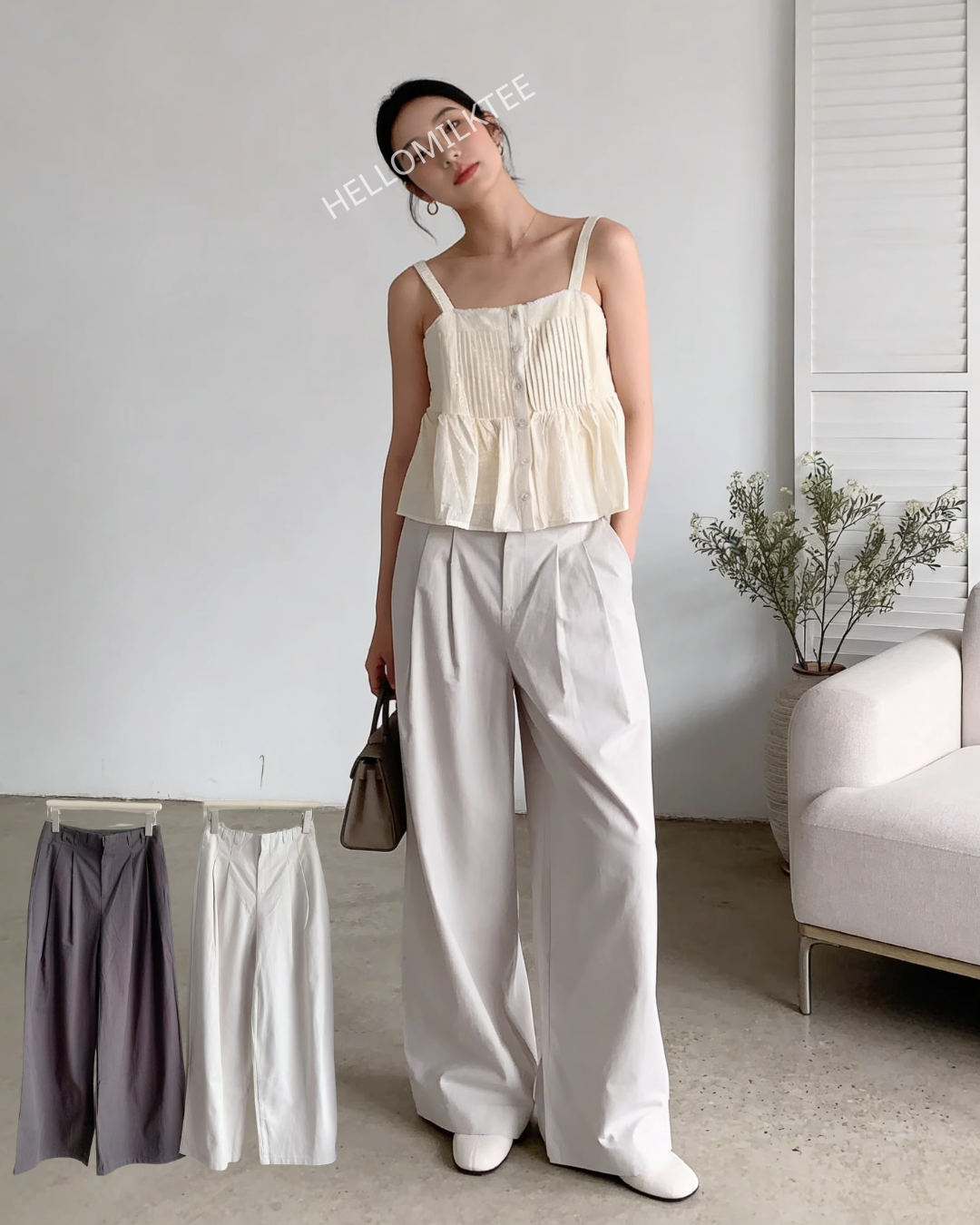 HELLO MILK TEE- 86279 百搭闊腿褲