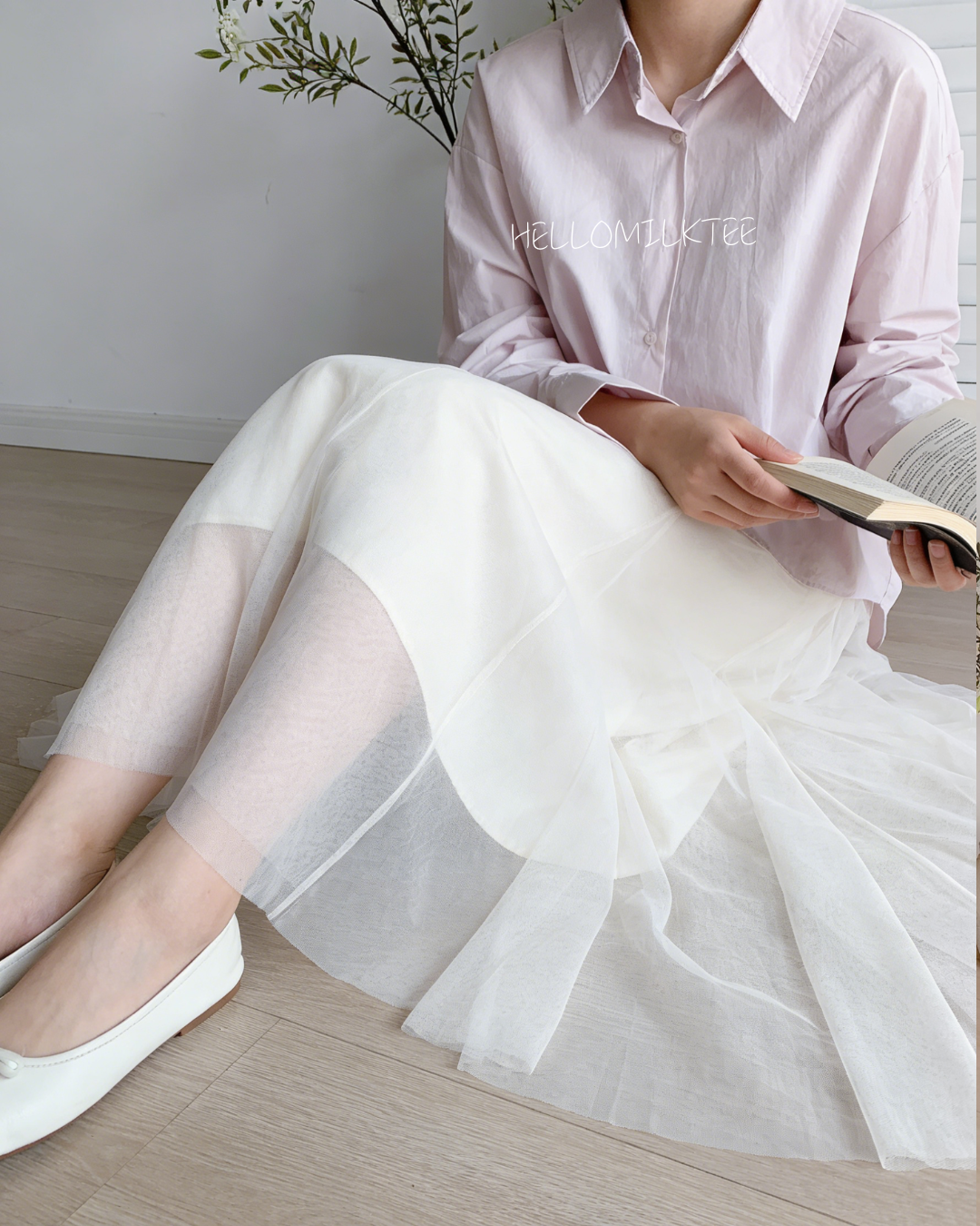 HELLO MILK TEE- 86120 純色襯衫 有發圈