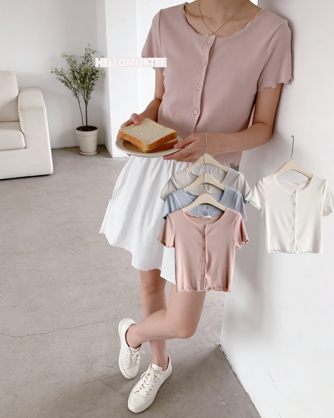 HELLO MILK TEE- 86242 波邊上衣