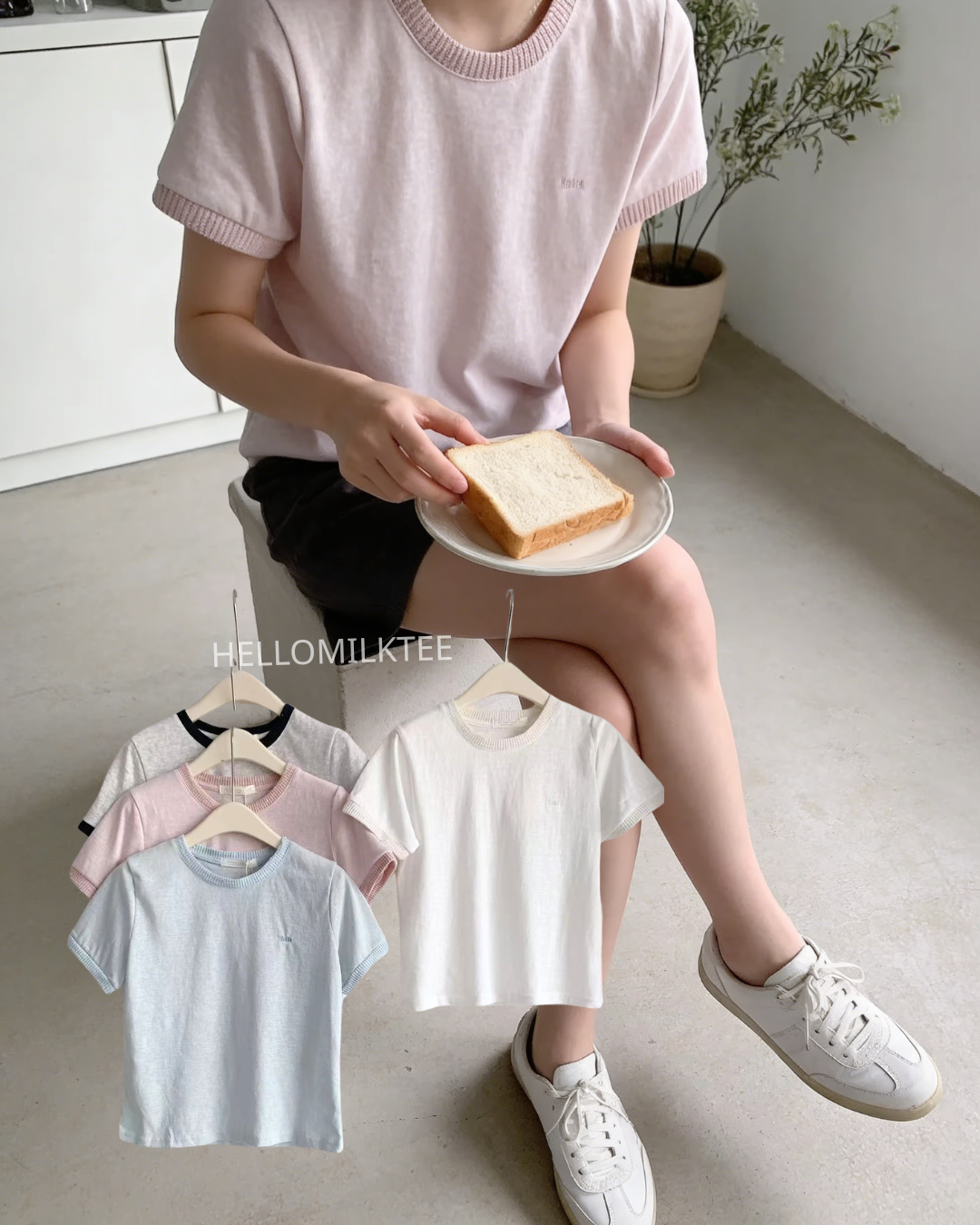 HELLO MILK TEE- 86288 簡約短袖