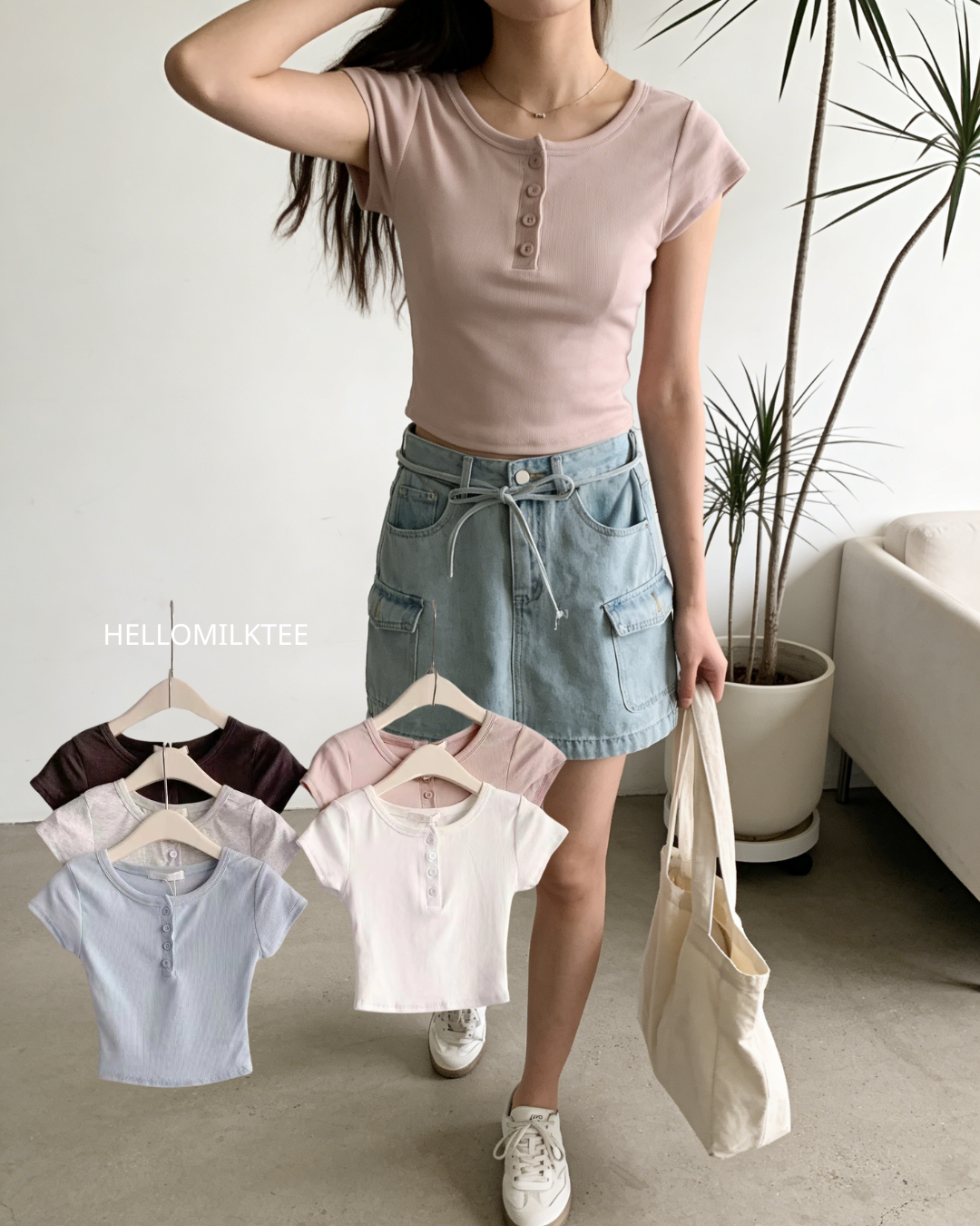 HELLO MILK TEE- 86275 牛仔半裙