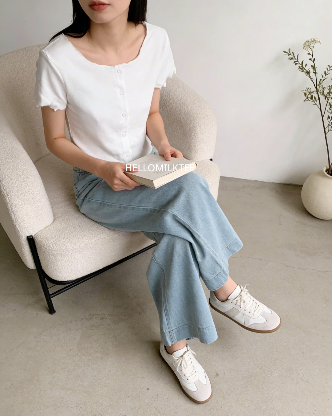 HELLO MILK TEE- 86242 波邊上衣