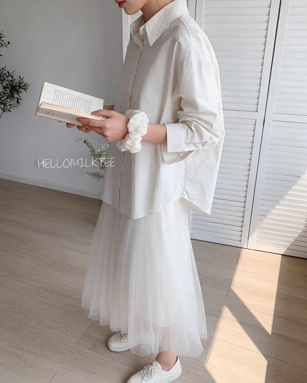 HELLO MILK TEE- 86120 純色襯衫 有發圈