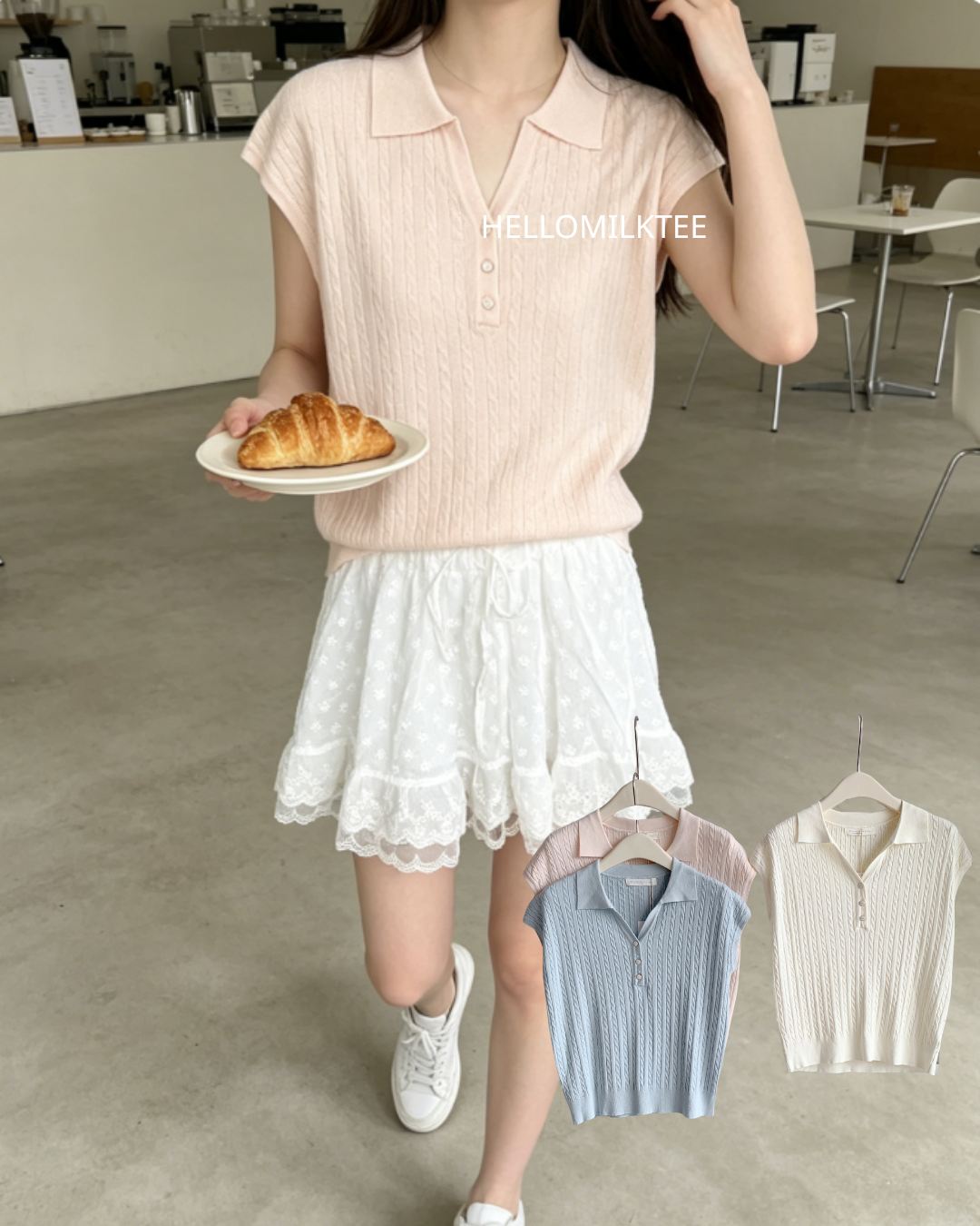 HELLO MILK TEE- 86531  翻領上衣
