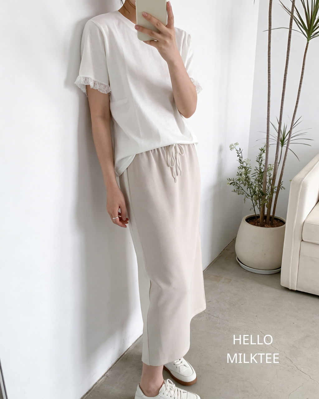 HELLO MILK TEE- 86306 短袖拼接衫