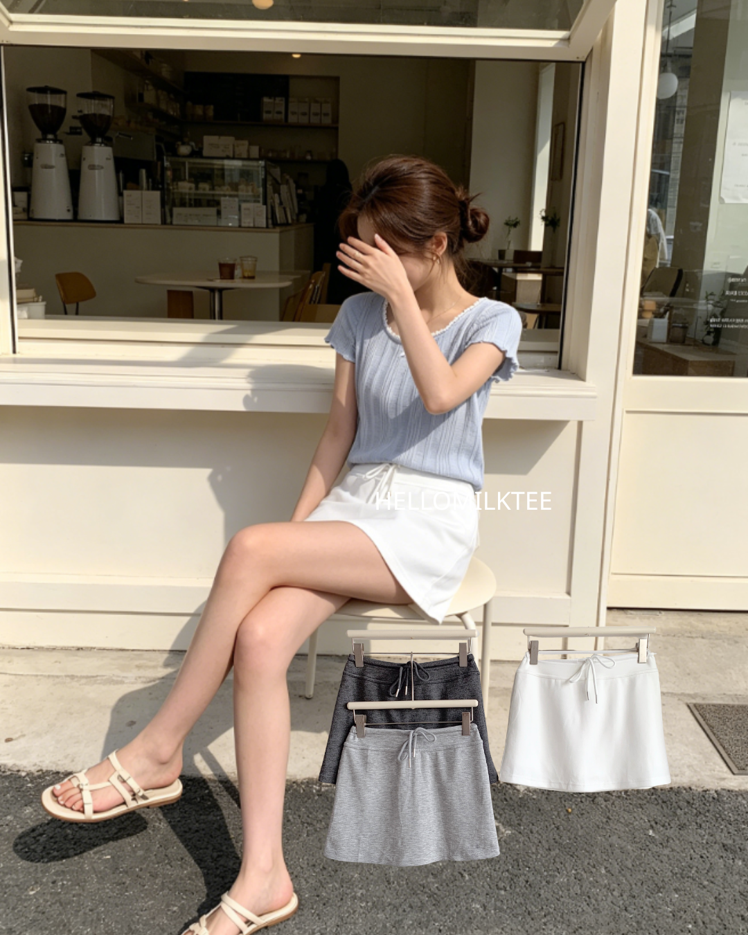 HELLO MILK TEE- 86617  抽繩半裙