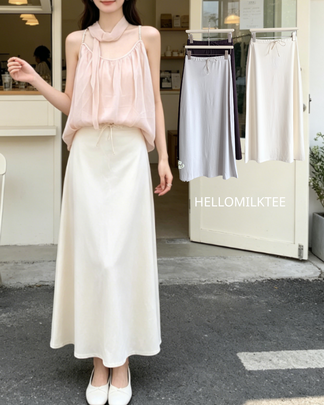 HELLO MILK TEE- 86618  質感半裙