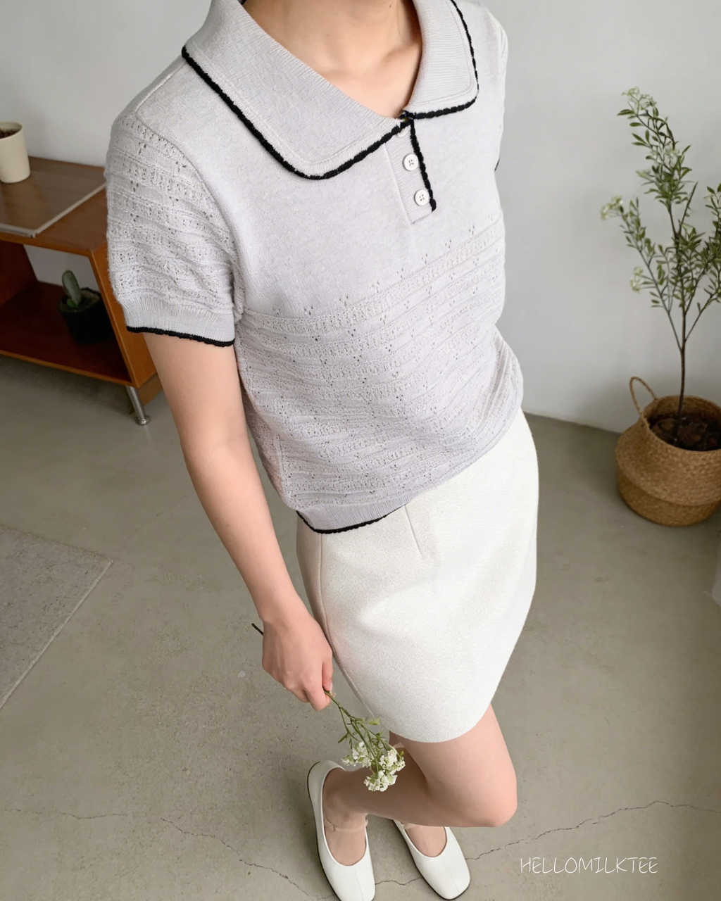 HELLO MILK TEE- 86182 翻領短袖
