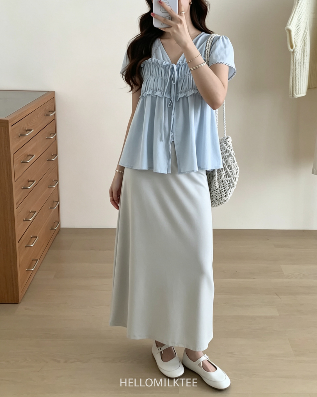HELLO MILK TEE- 86618  質感半裙