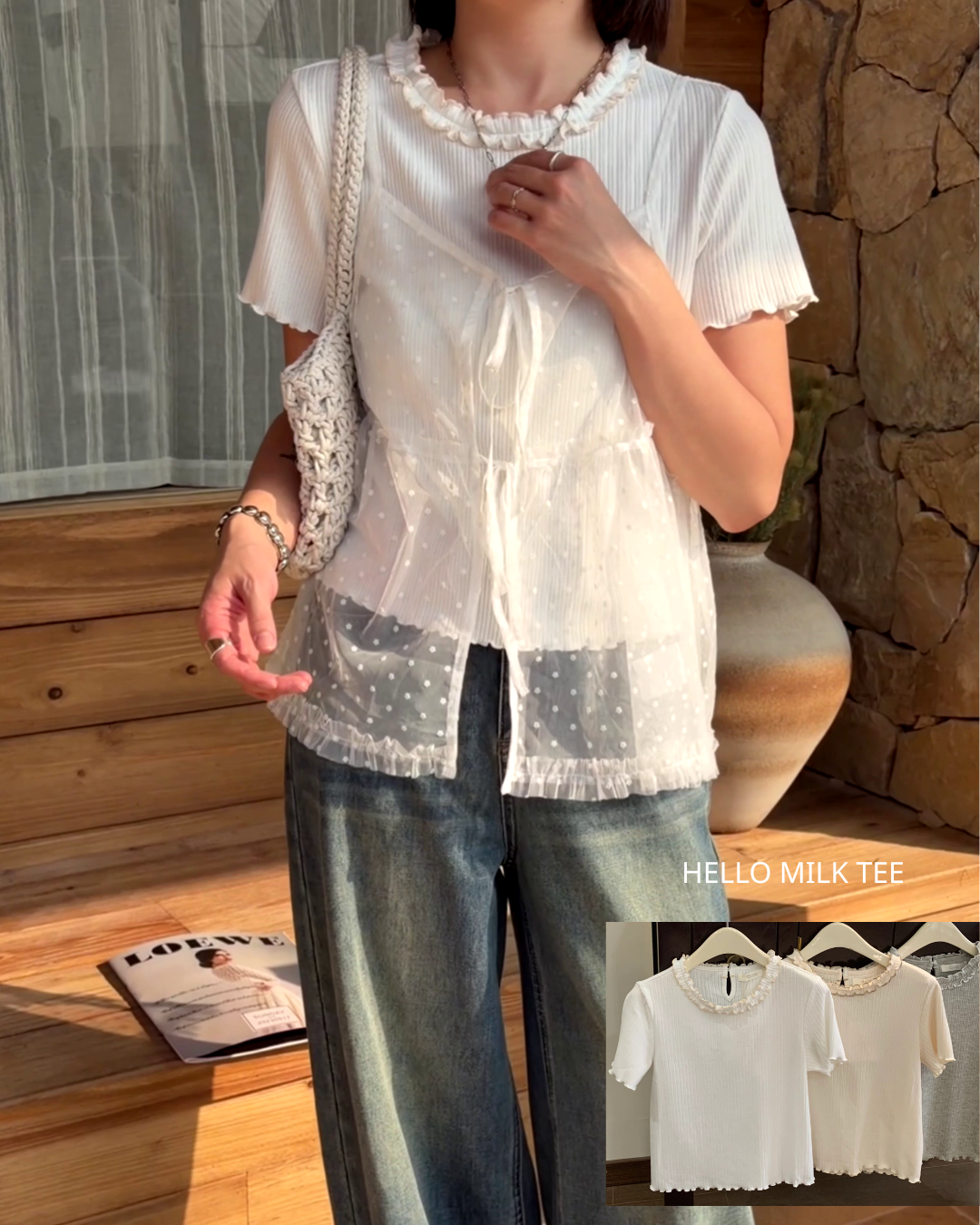 HELLO MILK TEE- 86731   韓系小衫