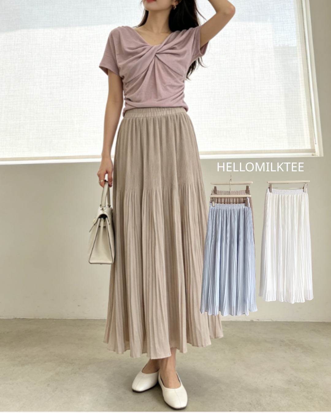 HELLO MILK TEE- 86556  褶皺半裙