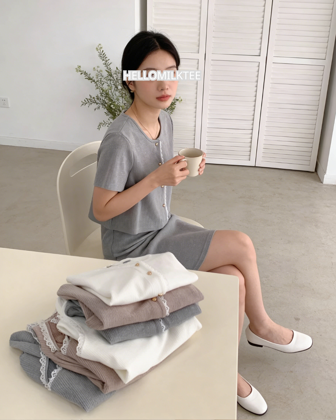 HELLO MILK TEE- 86230 韓系套裝