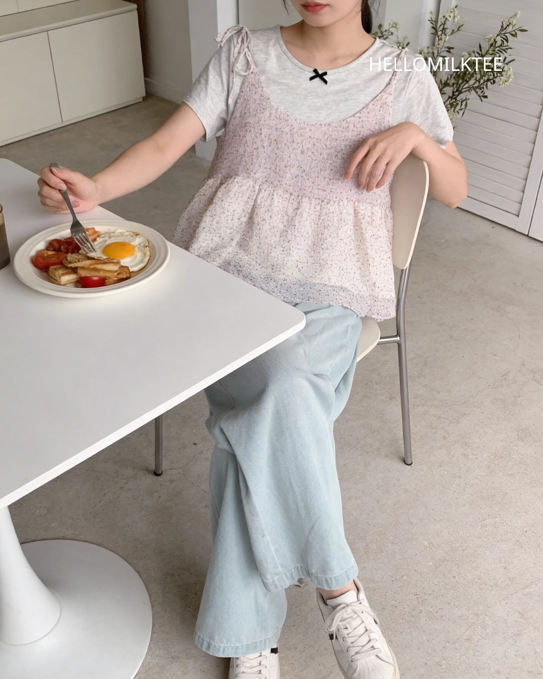 HELLO MILK TEE- 86286 韓系套裝